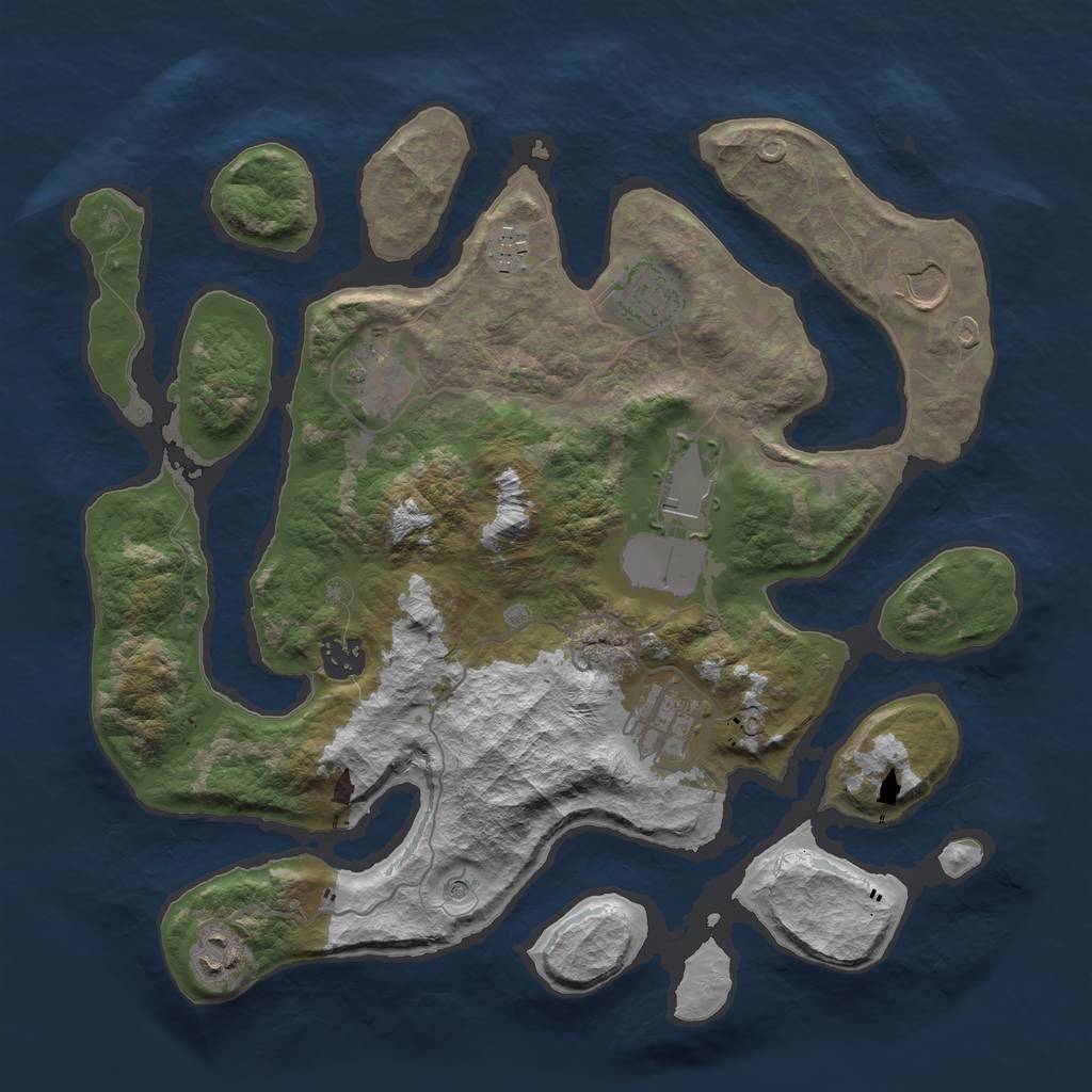 Rust Map: Barren, Size: 3550, Seed: 526586, 11 Monuments