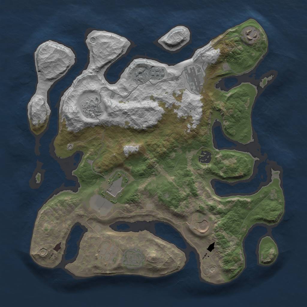 Rust Map: Barren, Size: 3550, Seed: 584986, 12 Monuments