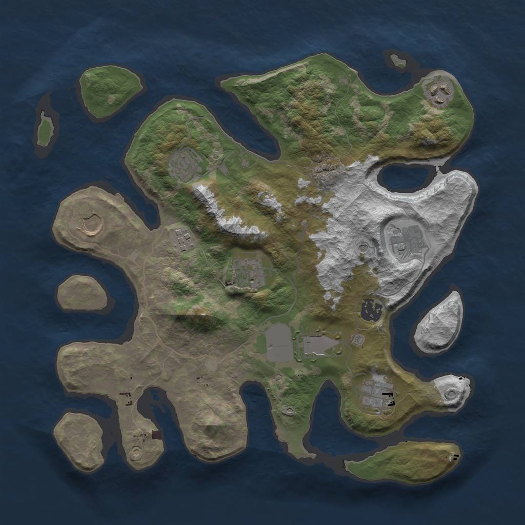 Rust Map: Barren, Size: 3550, Seed: 881164, 12 Monuments