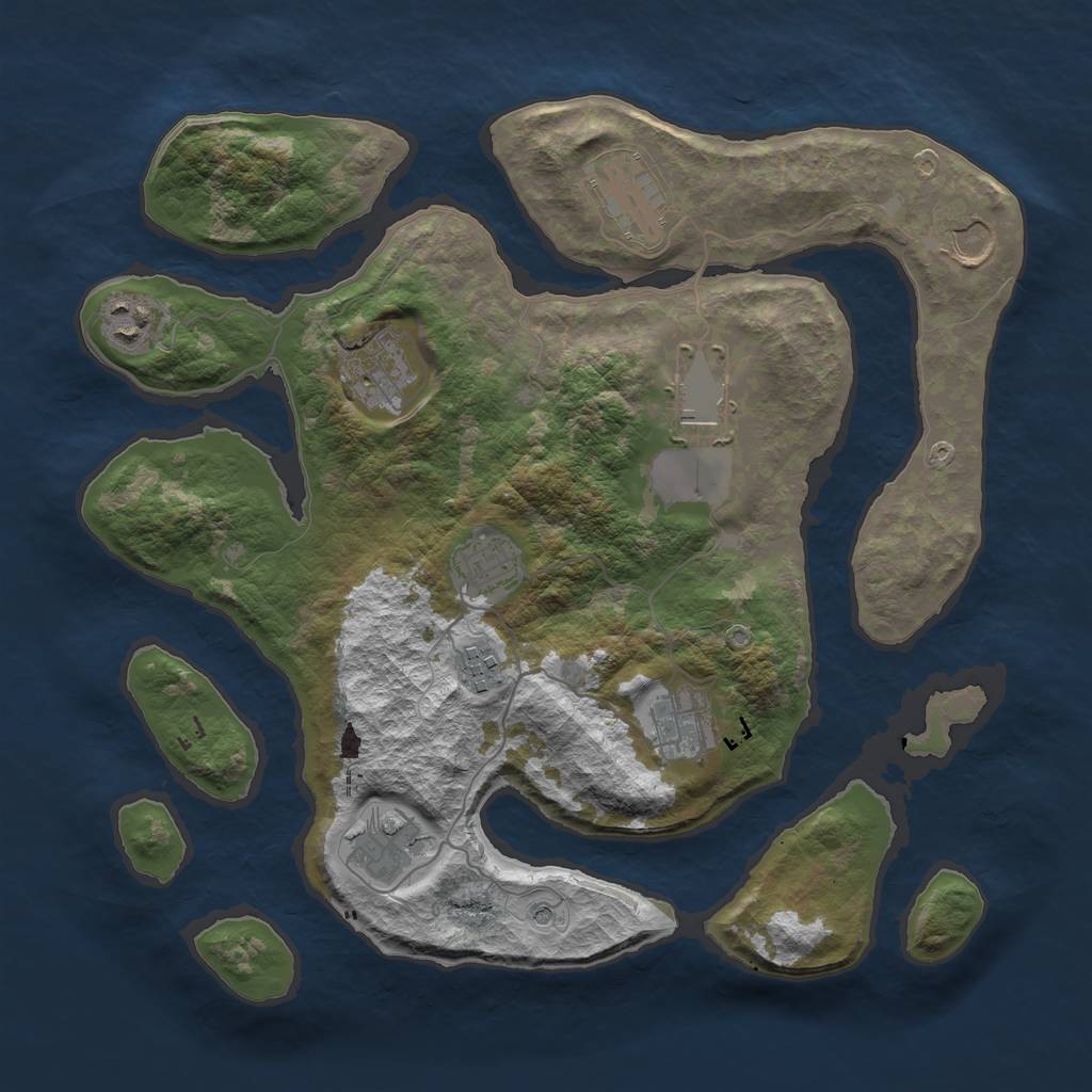 Rust Map: Barren, Size: 3550, Seed: 847024, 12 Monuments