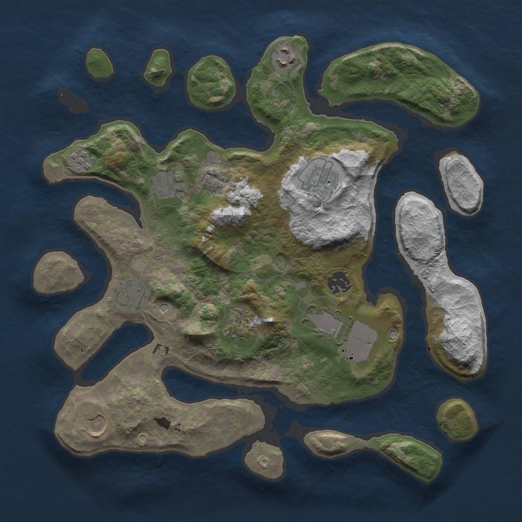 Rust Map: Barren, Size: 3550, Seed: 740961, 12 Monuments
