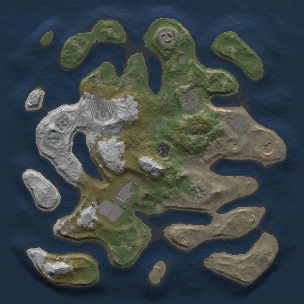 Rust Map: Barren, Size: 3500, Seed: 223, 12 Monuments