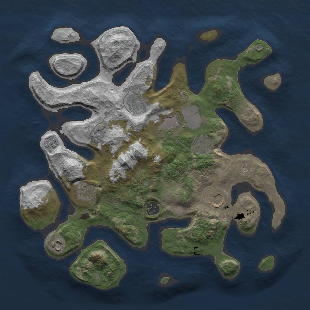 Rust Map: Barren, Size: 3500, Seed: 105451084, 11 Monuments