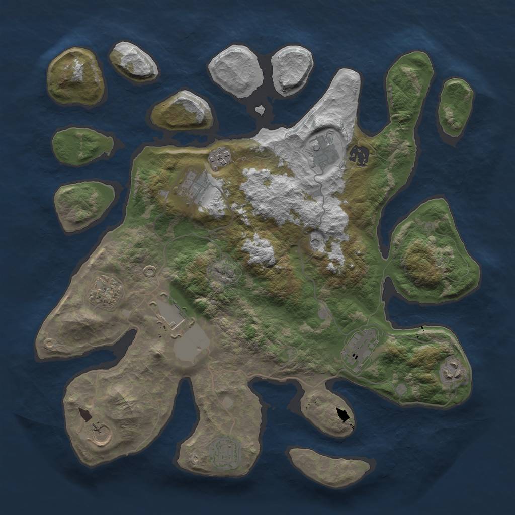 Rust Map: Barren, Size: 3750, Seed: 9896665, 13 Monuments