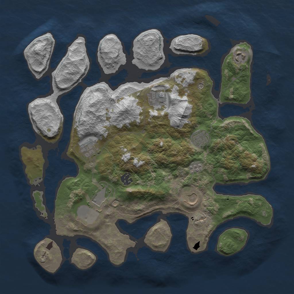 Rust Map: Barren, Size: 3750, Seed: 45677067, 11 Monuments