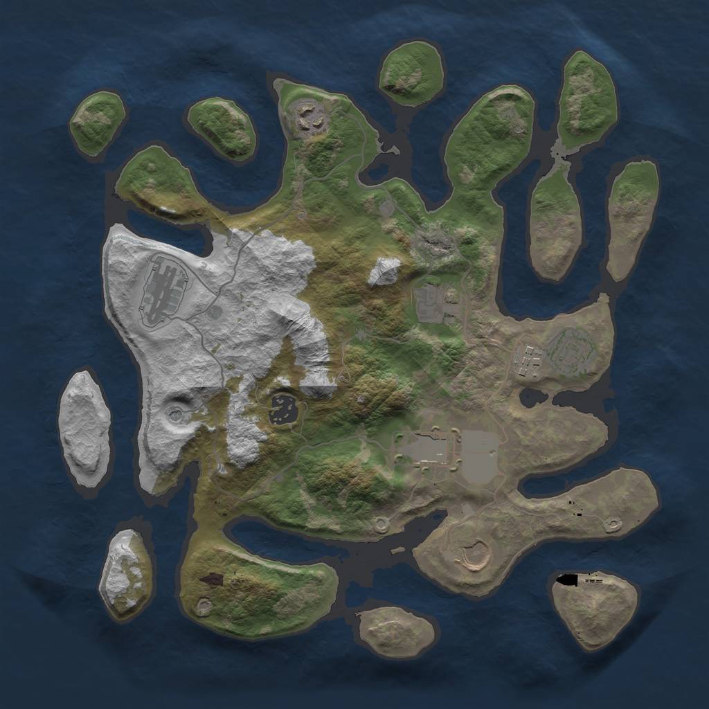 Rust Map: Barren, Size: 3500, Seed: 91418522, 11 Monuments