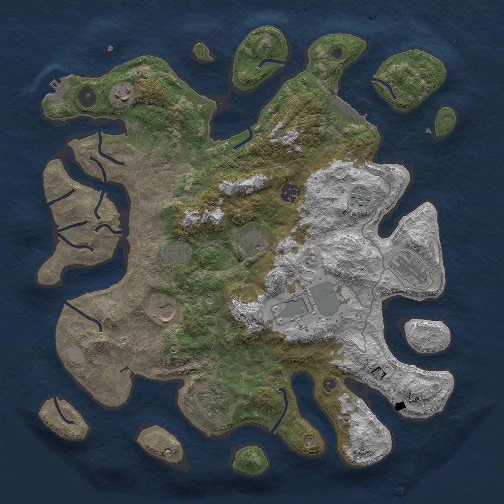Rust Map: Procedural Map, Size: 4000, Seed: 65463621, 17 Monuments