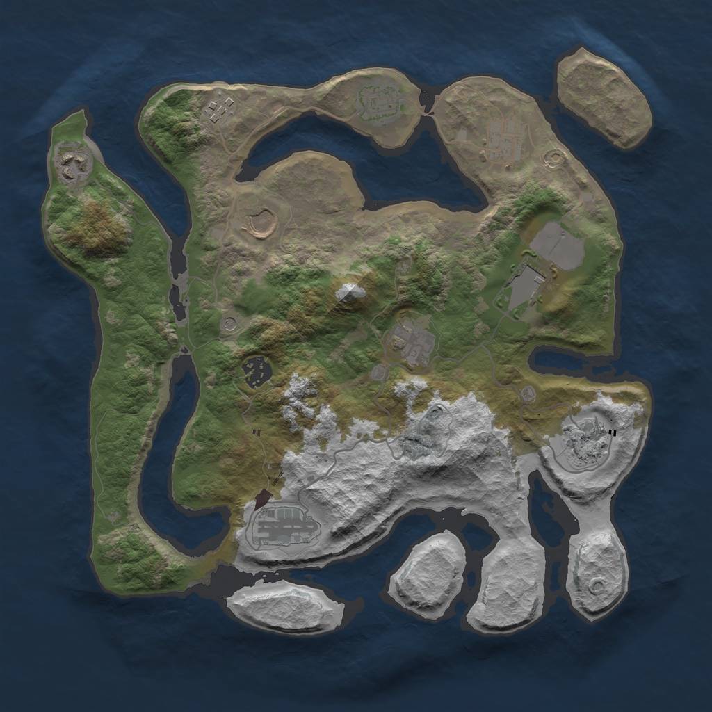Rust Map: Barren, Size: 3600, Seed: 2068123, 13 Monuments