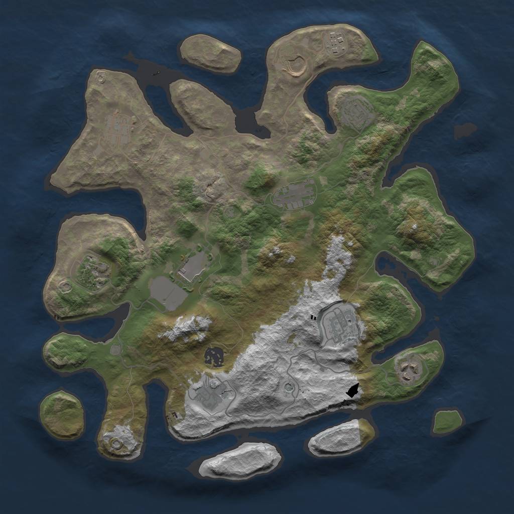 Rust Map: Barren, Size: 3750, Seed: 260368675, 14 Monuments