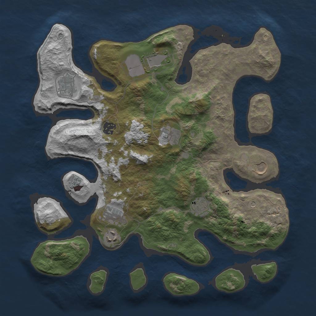 Rust Map: Barren, Size: 3750, Seed: 44444449, 12 Monuments