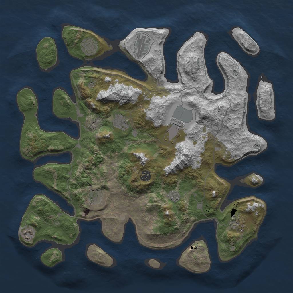 Rust Map: Barren, Size: 4000, Seed: 30167002, 12 Monuments