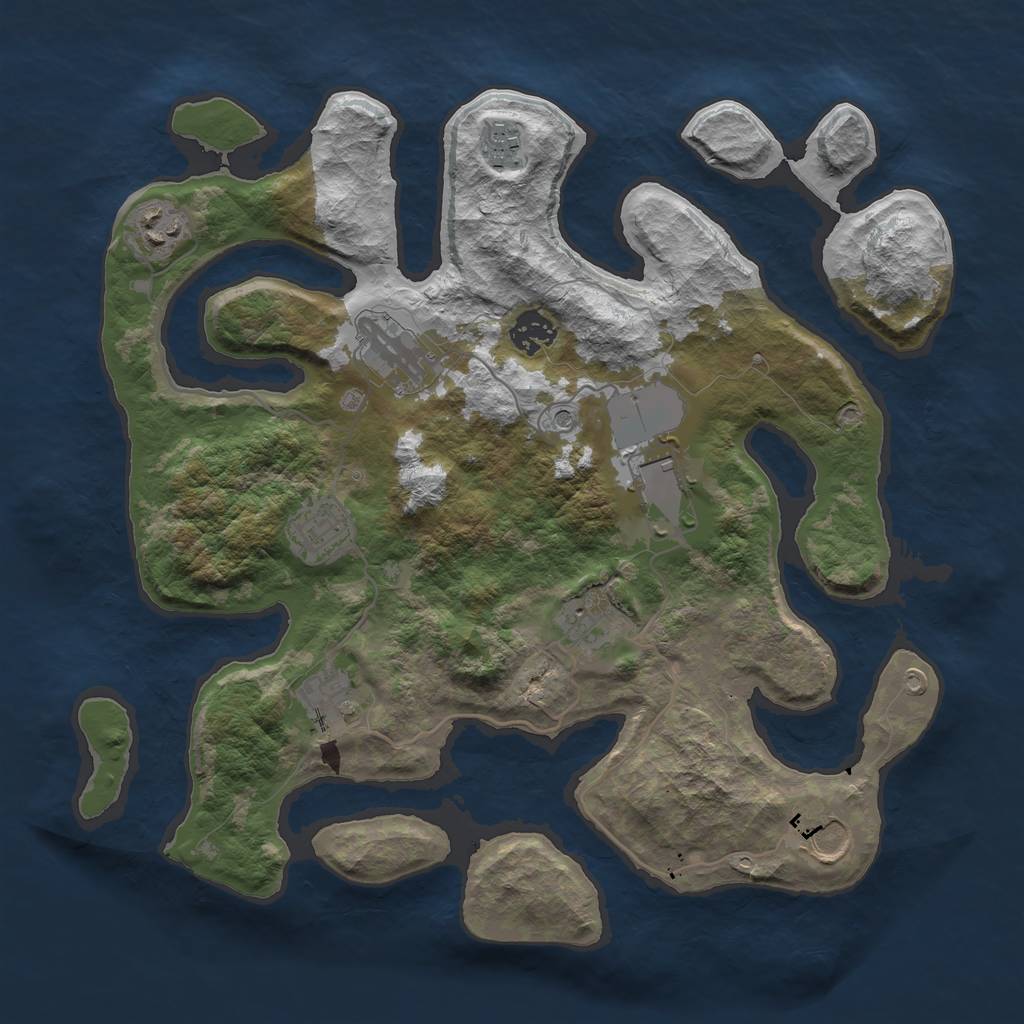 Rust Map: Barren, Size: 3550, Seed: 364374, 12 Monuments
