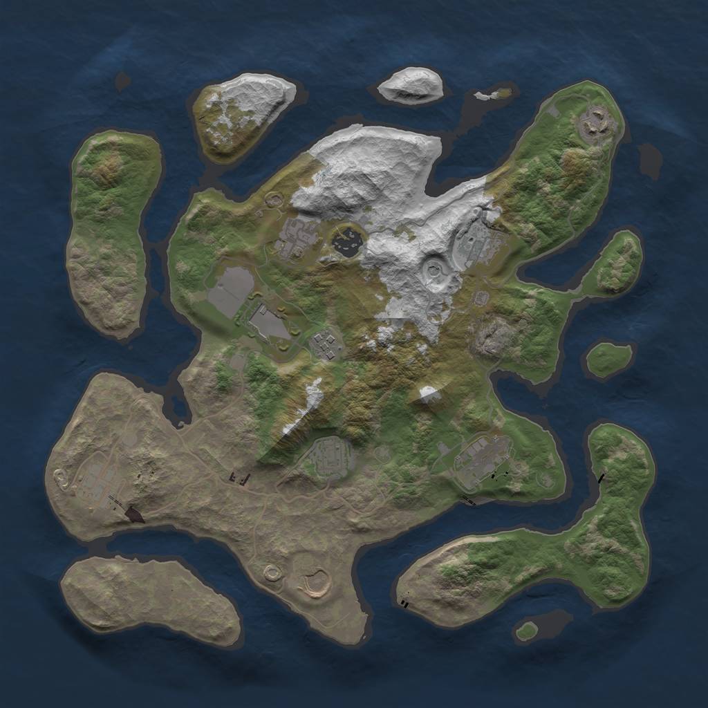 Rust Map: Barren, Size: 3750, Seed: 1107611634, 13 Monuments