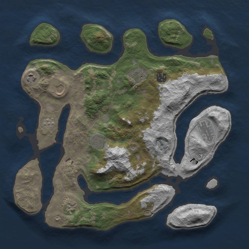 Rust Map: Barren, Size: 3550, Seed: 689912, 11 Monuments