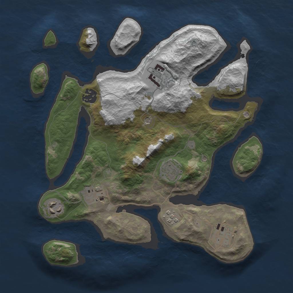 Rust Map: Barren, Size: 3000, Seed: 1480435986, 10 Monuments
