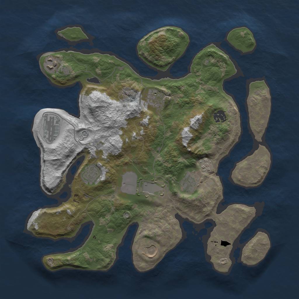 Rust Map: Barren, Size: 3550, Seed: 369501, 12 Monuments