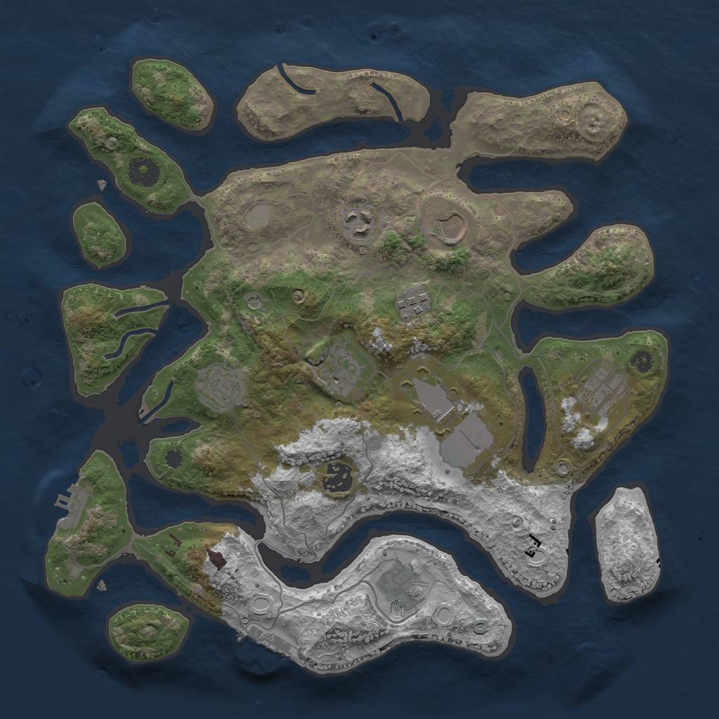 Rust Map: Procedural Map, Size: 3500, Seed: 384082409, 17 Monuments