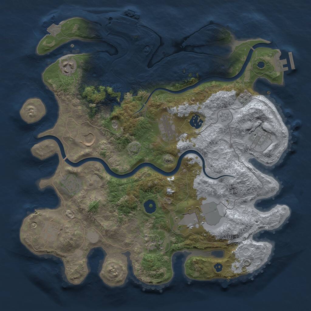 Rust Map: Procedural Map, Size: 3600, Seed: 654, 16 Monuments