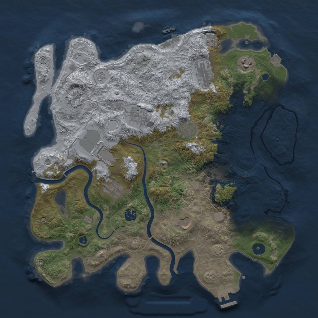 Rust Map: Procedural Map, Size: 3900, Seed: 3301, 16 Monuments