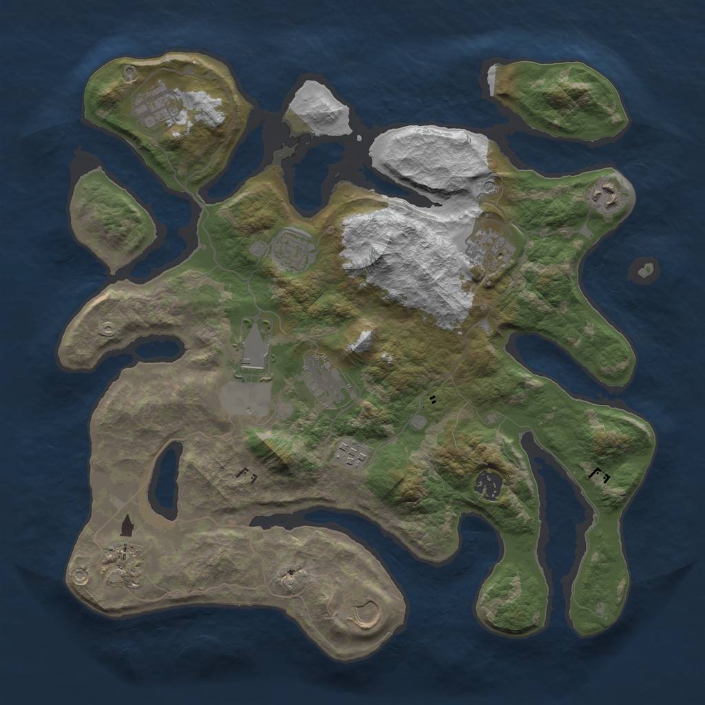 Rust Map: Barren, Size: 3750, Seed: 1461078062, 13 Monuments