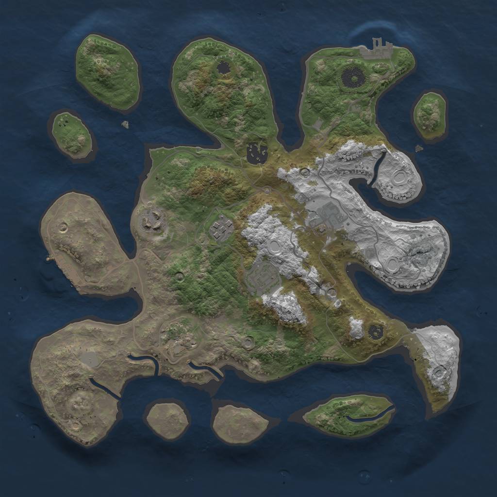 Rust Map: Procedural Map, Size: 3300, Seed: 53, 14 Monuments