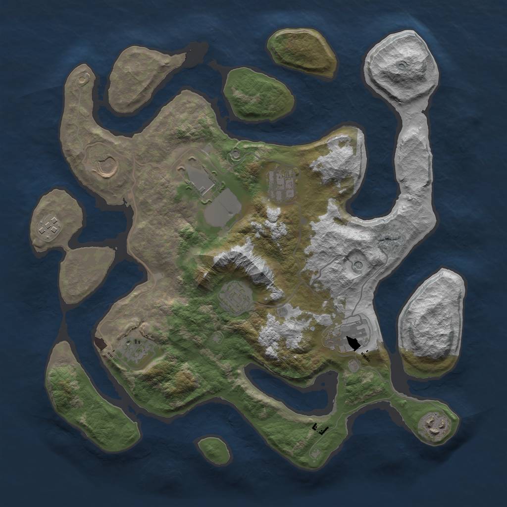 Rust Map: Barren, Size: 3550, Seed: 661355, 11 Monuments