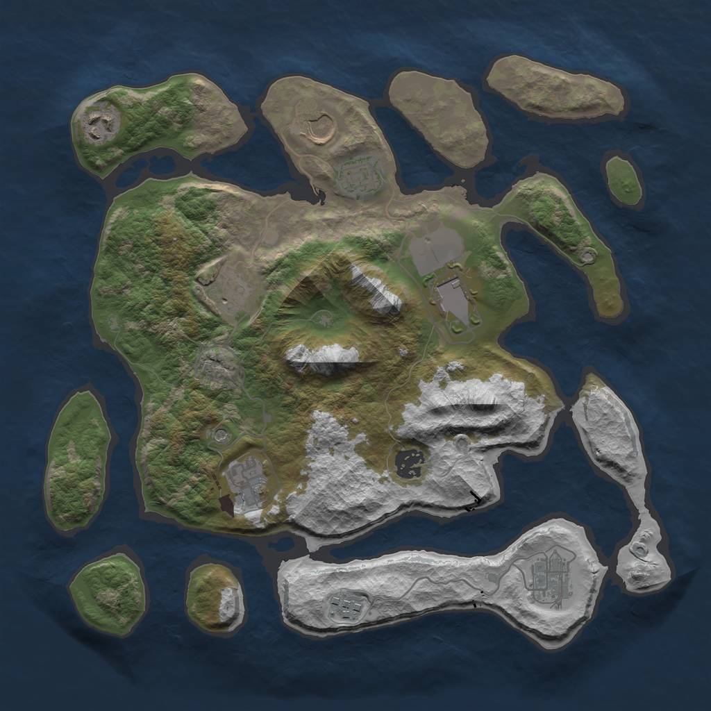 Rust Map: Barren, Size: 3550, Seed: 420418, 12 Monuments