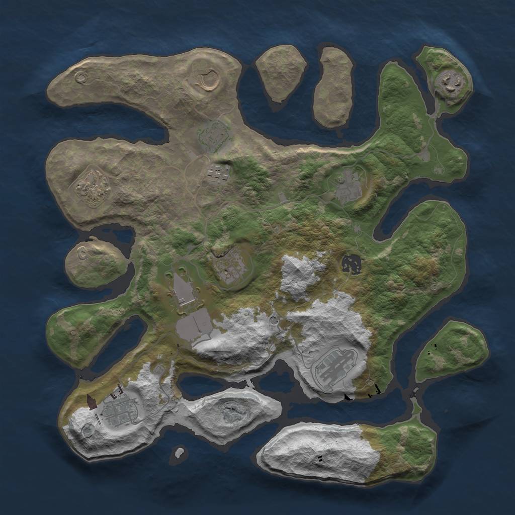 Rust Map: Barren, Size: 3700, Seed: 1980325609, 14 Monuments