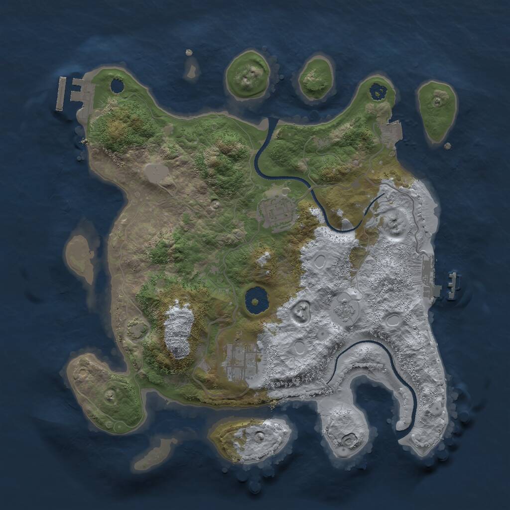 Rust Map: Procedural Map, Size: 3000, Seed: 843409, 7 Monuments