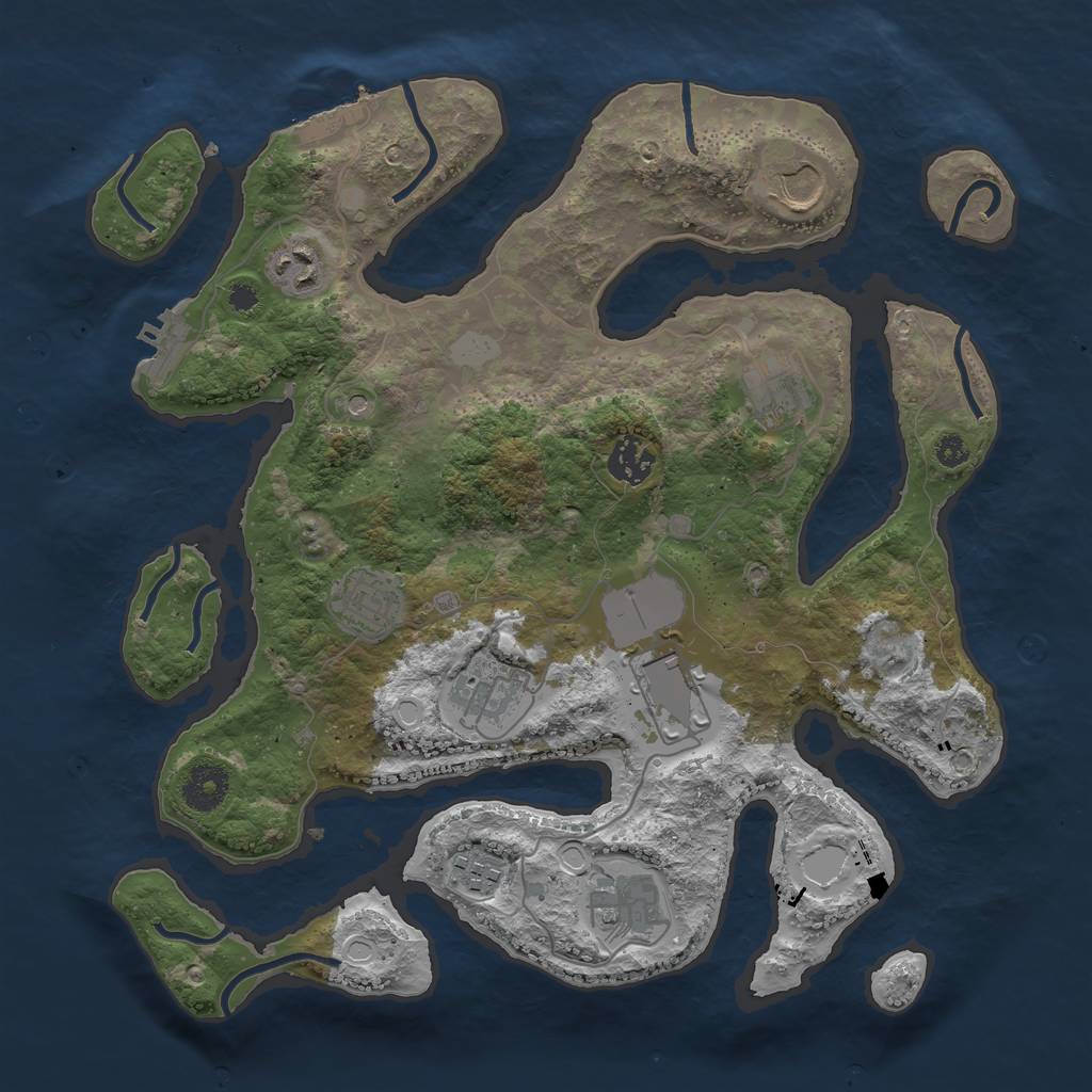 Rust Map: Procedural Map, Size: 3500, Seed: 1226085071, 17 Monuments