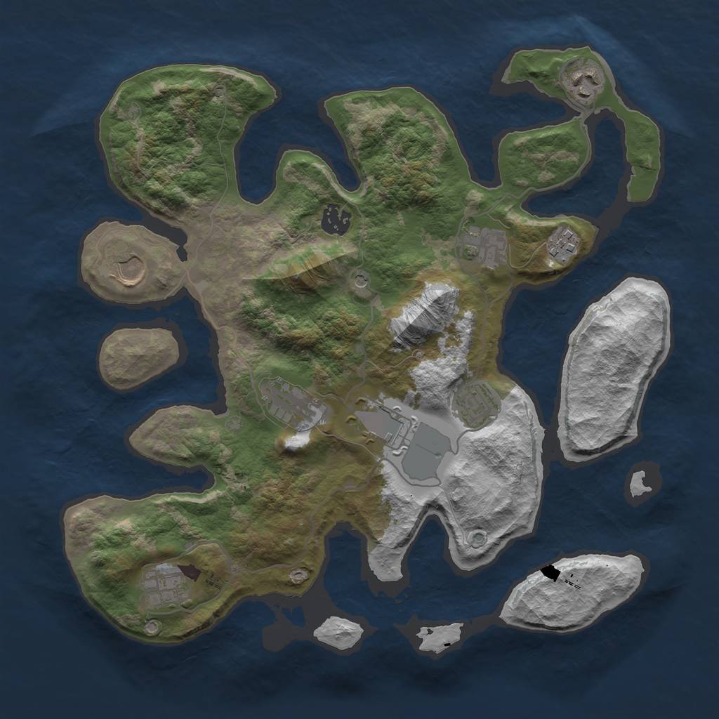 Rust Map: Barren, Size: 3550, Seed: 312686, 12 Monuments