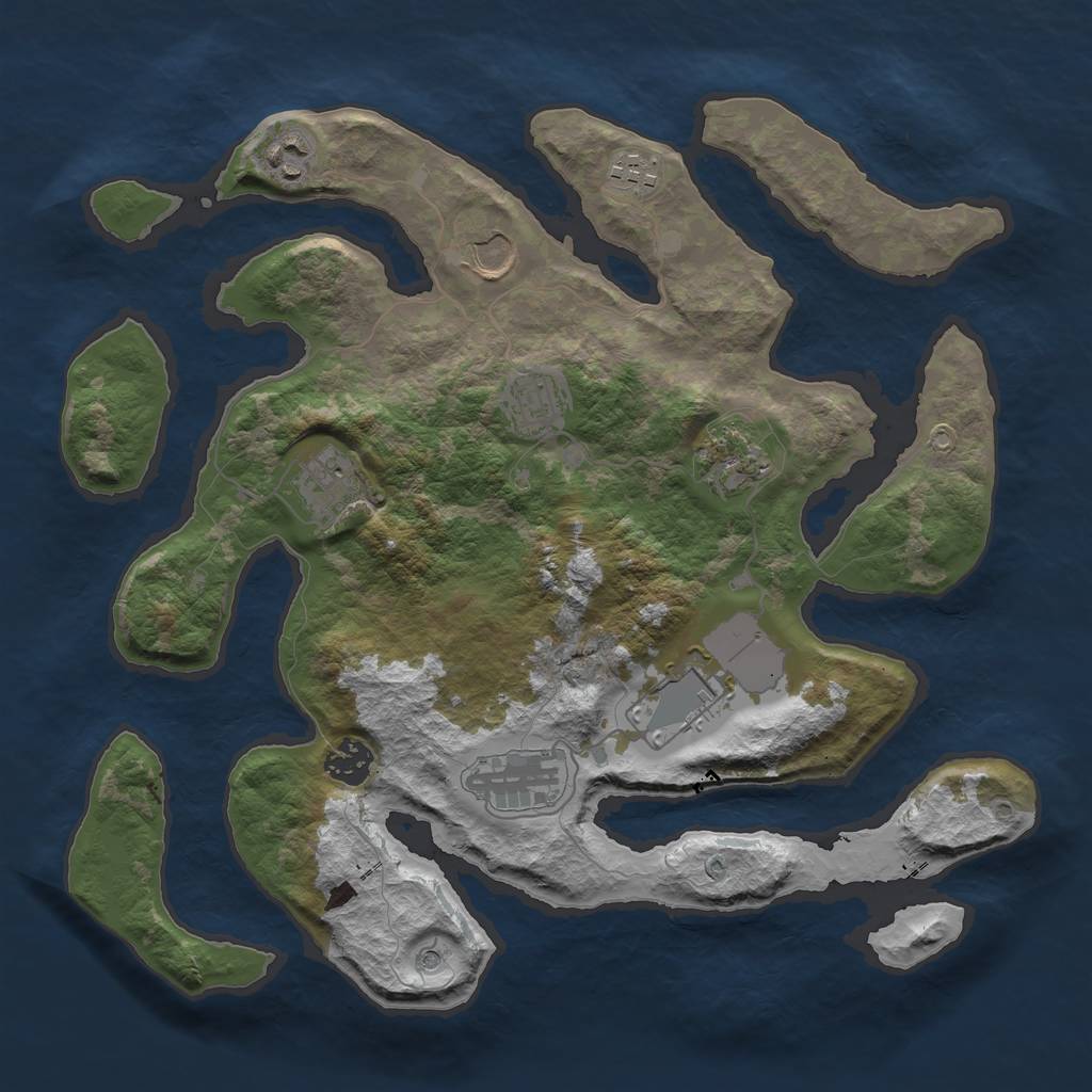 Rust Map: Barren, Size: 3550, Seed: 117264, 12 Monuments