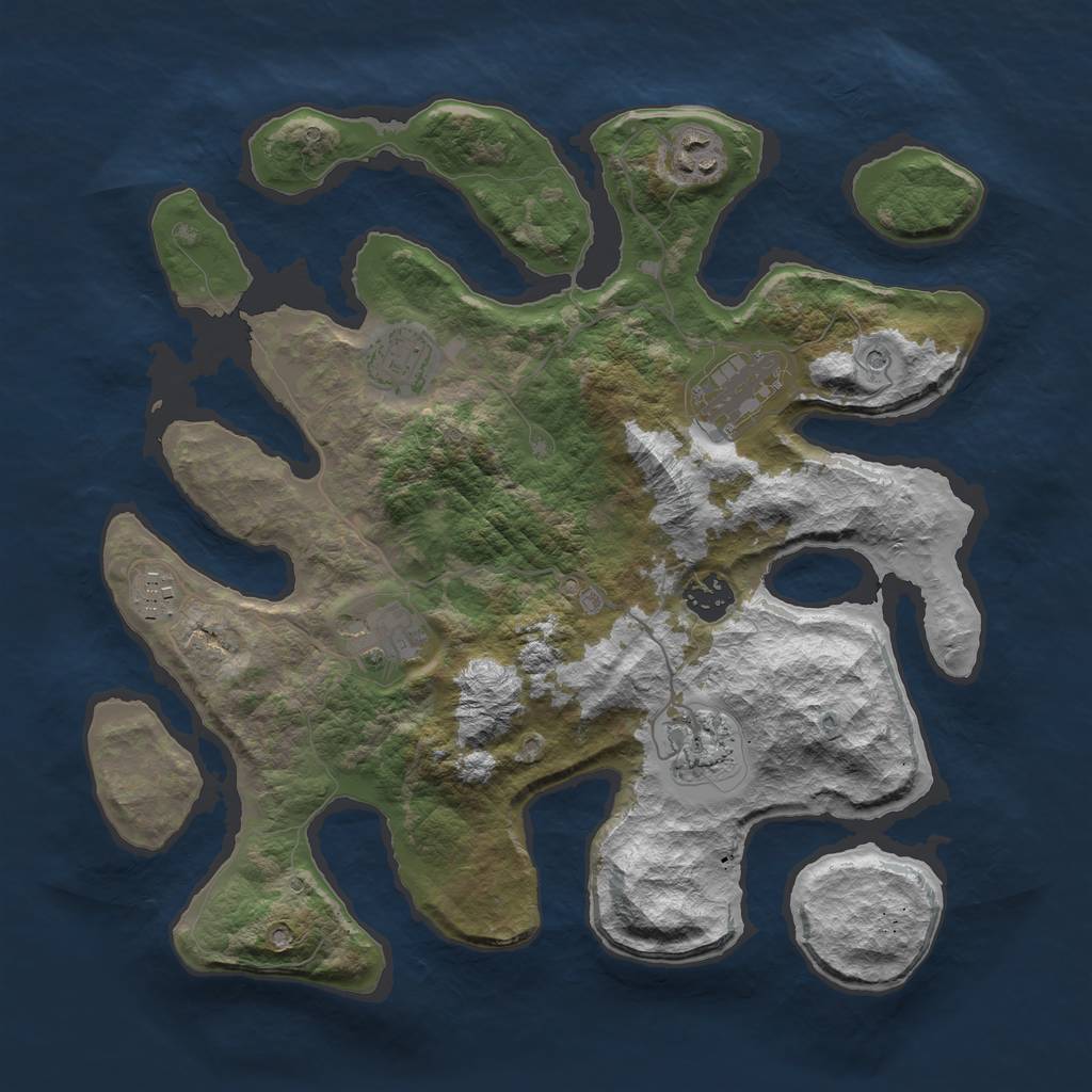 Rust Map: Barren, Size: 3499, Seed: 712372, 10 Monuments