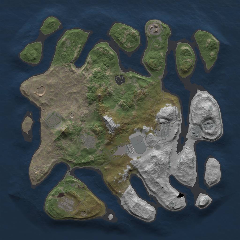 Rust Map: Barren, Size: 3550, Seed: 295219, 12 Monuments
