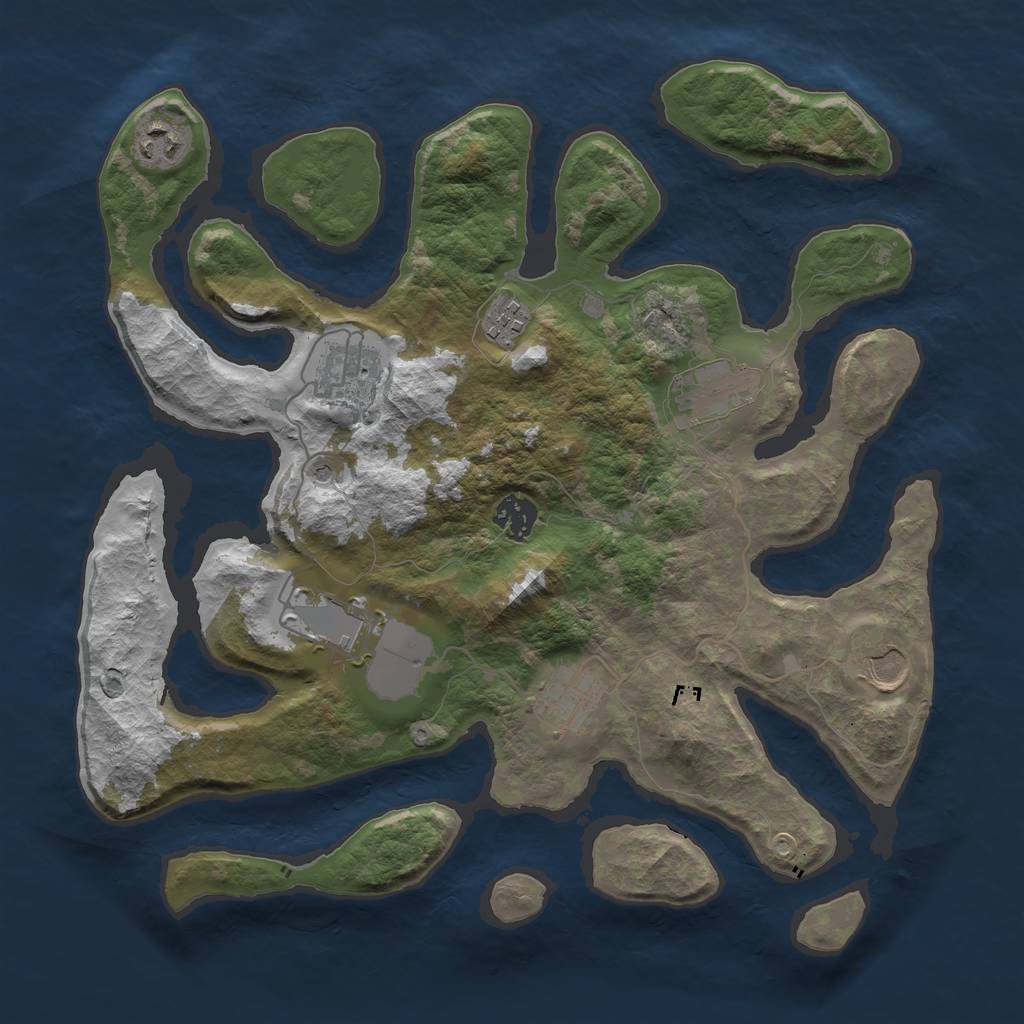 Rust Map: Barren, Size: 3550, Seed: 63328, 11 Monuments
