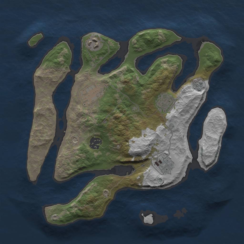 Rust Map: Barren, Size: 3000, Seed: 486424, 9 Monuments