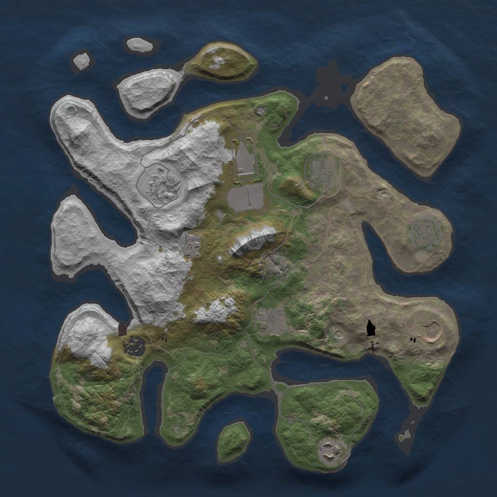 Rust Map: Barren, Size: 3550, Seed: 348840, 12 Monuments