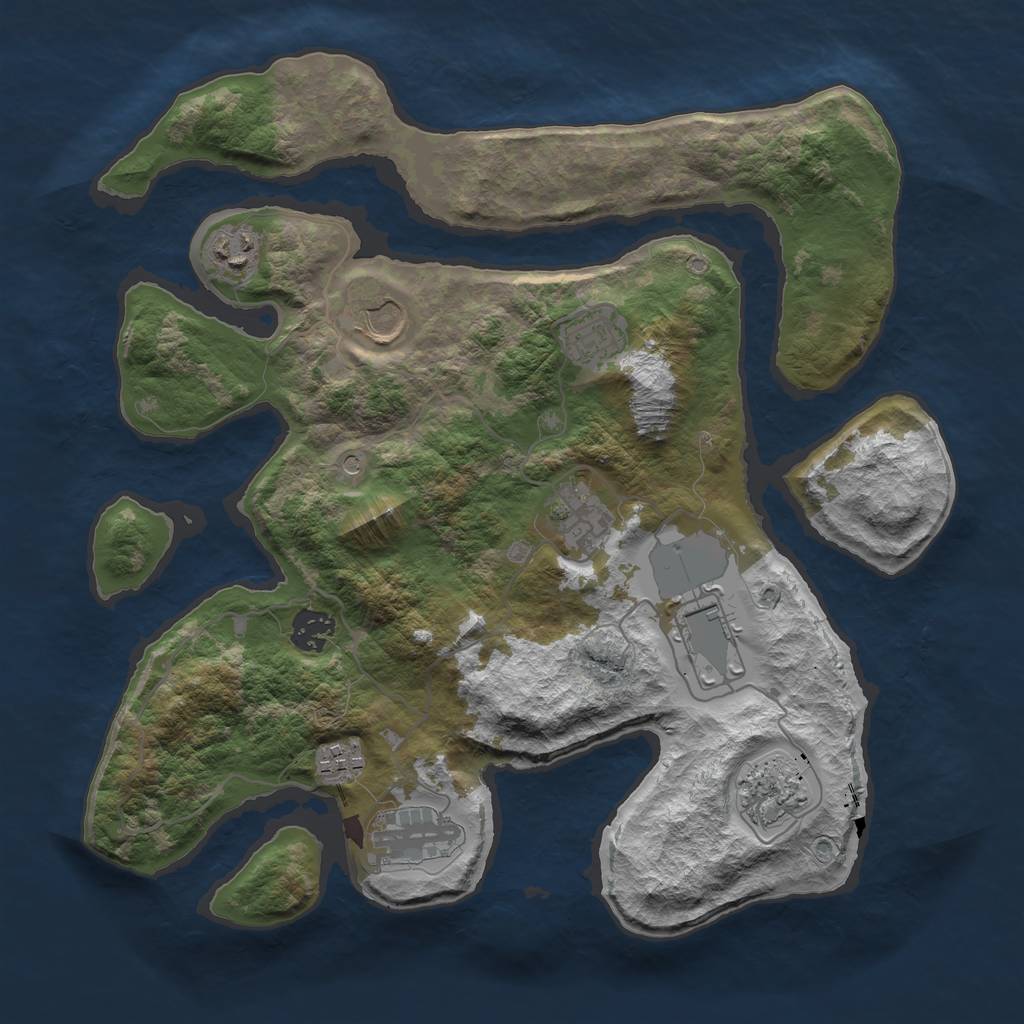Rust Map: Barren, Size: 3550, Seed: 272549, 12 Monuments