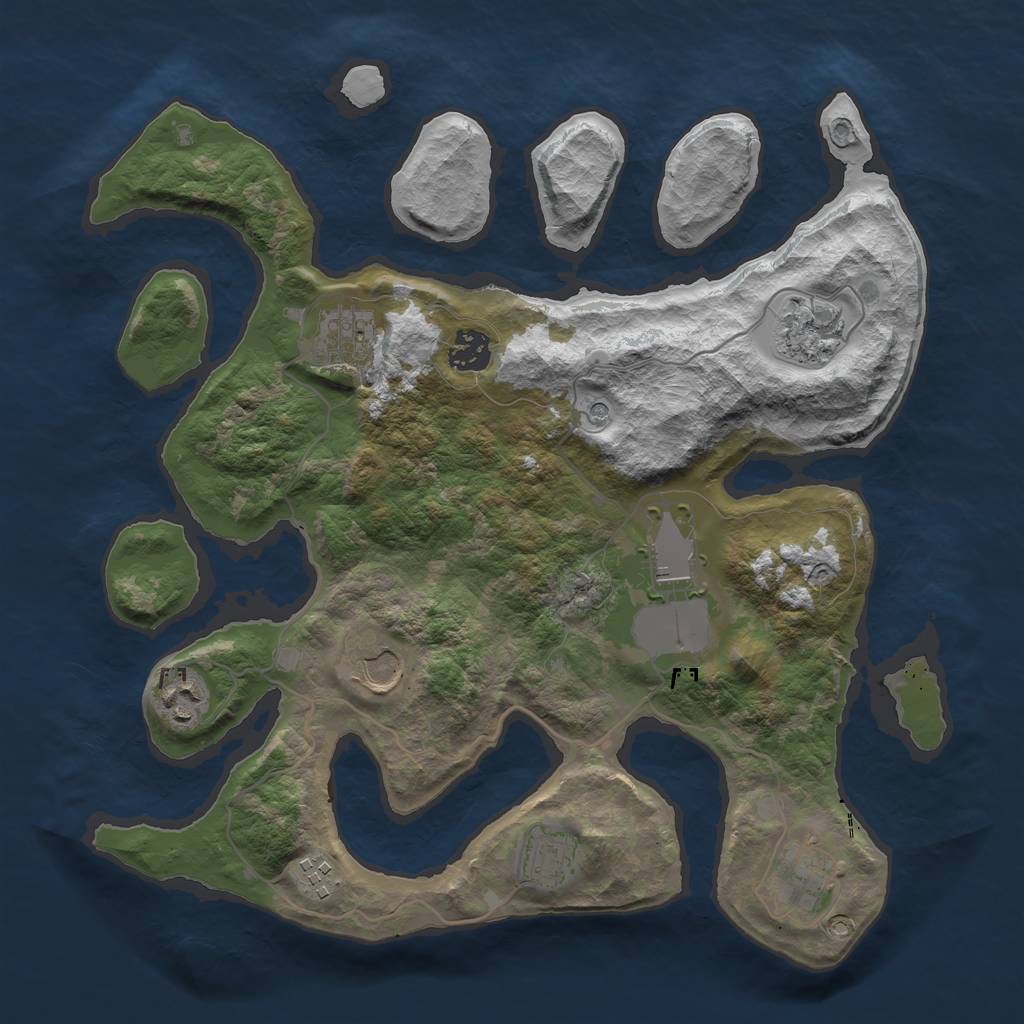 Rust Map: Barren, Size: 3550, Seed: 773580, 12 Monuments