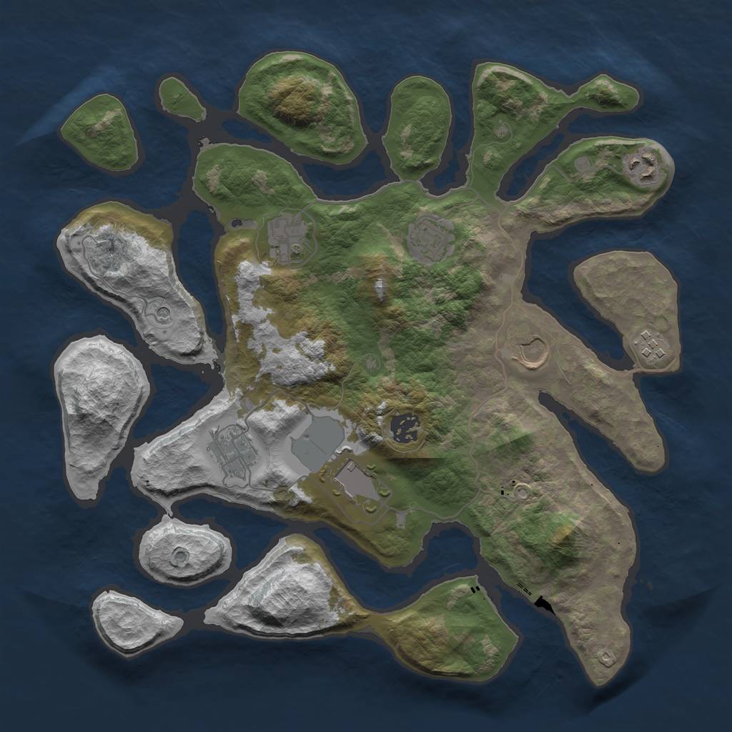Rust Map: Barren, Size: 3550, Seed: 373896, 11 Monuments