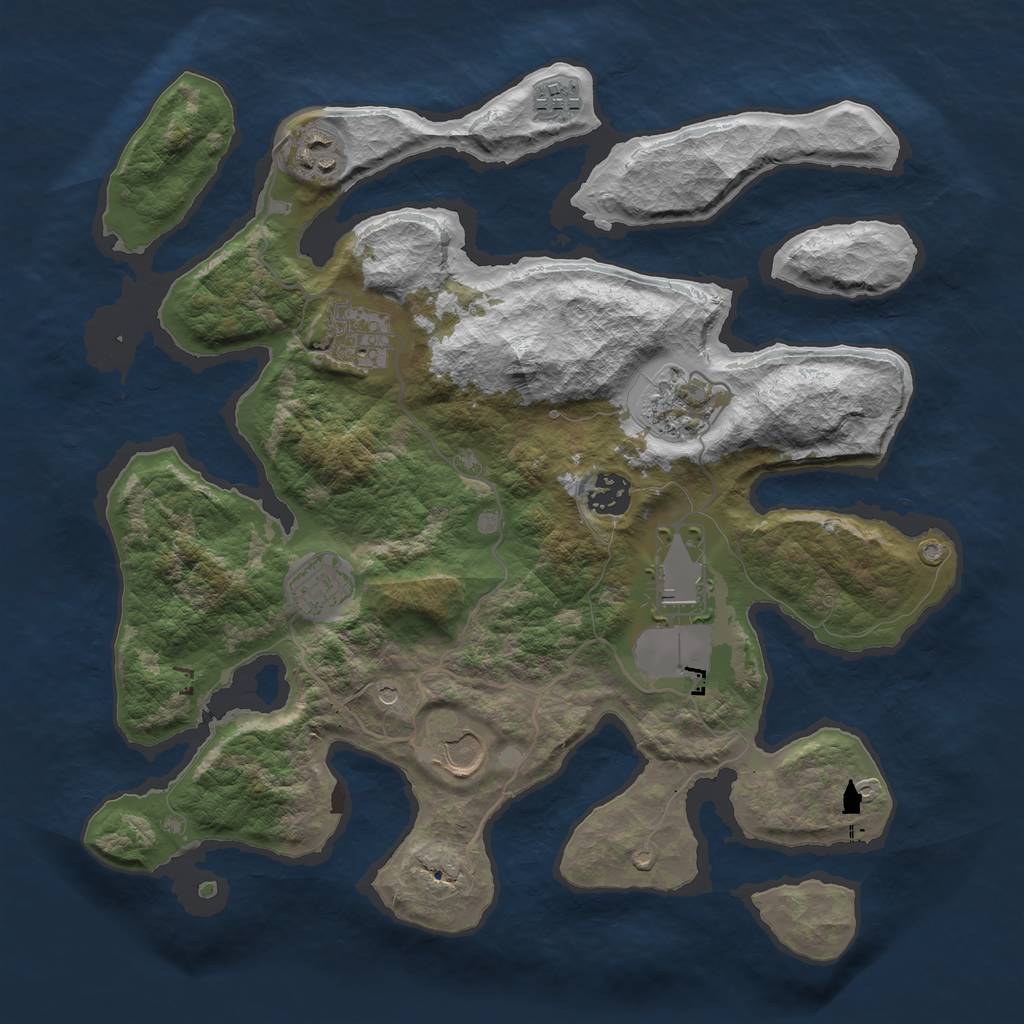 Rust Map: Barren, Size: 3500, Seed: 1360697843, 11 Monuments