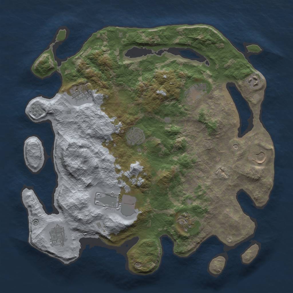 Rust Map: Barren, Size: 3750, Seed: 513285186, 12 Monuments