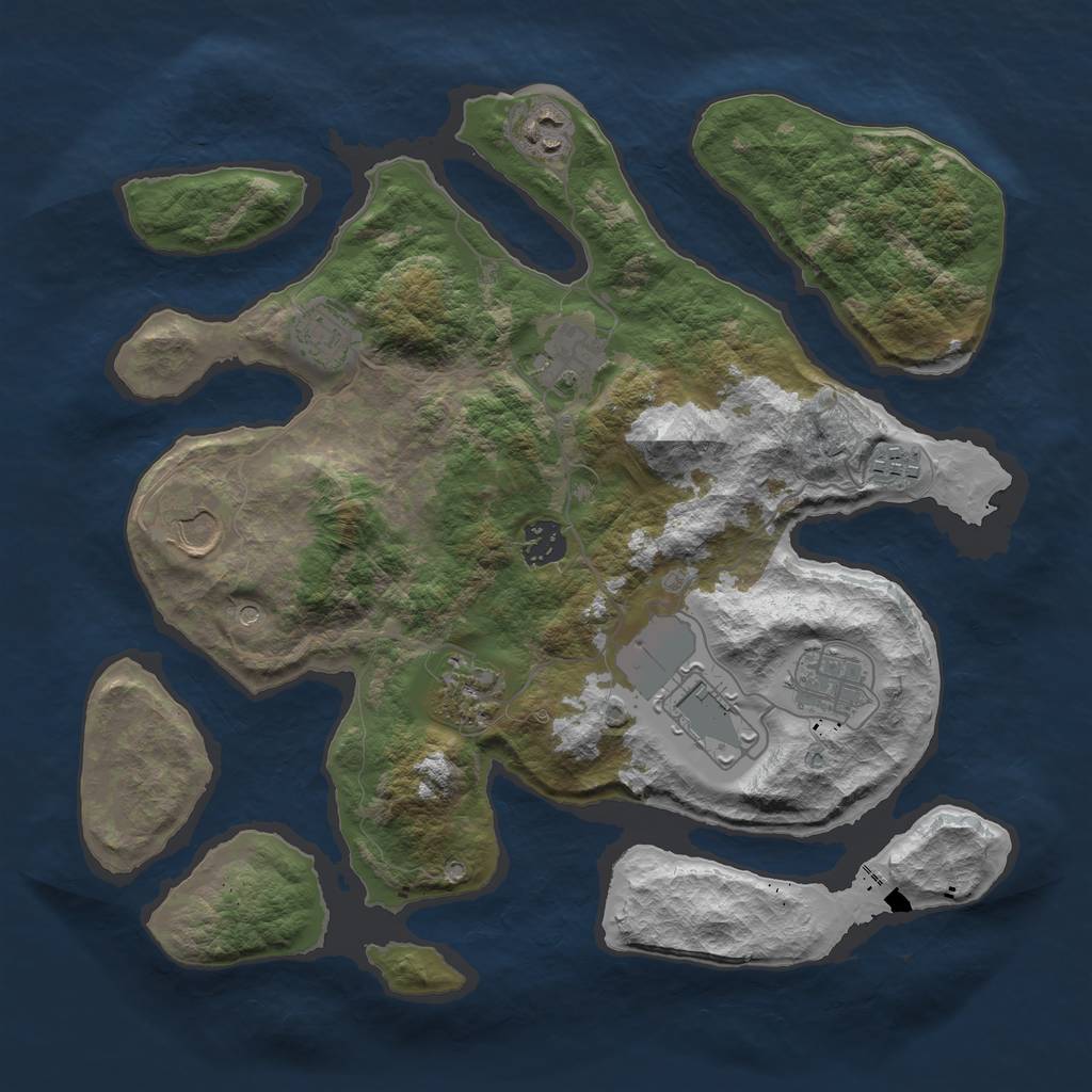 Rust Map: Barren, Size: 3550, Seed: 213797, 12 Monuments