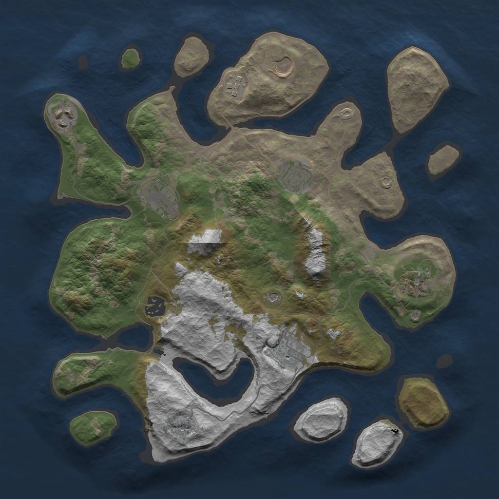 Rust Map: Barren, Size: 3550, Seed: 579171, 11 Monuments