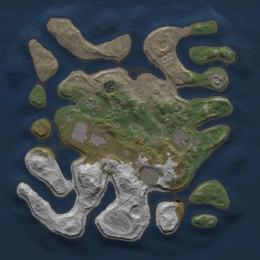Rust Map: Barren, Size: 3550, Seed: 806714, 12 Monuments