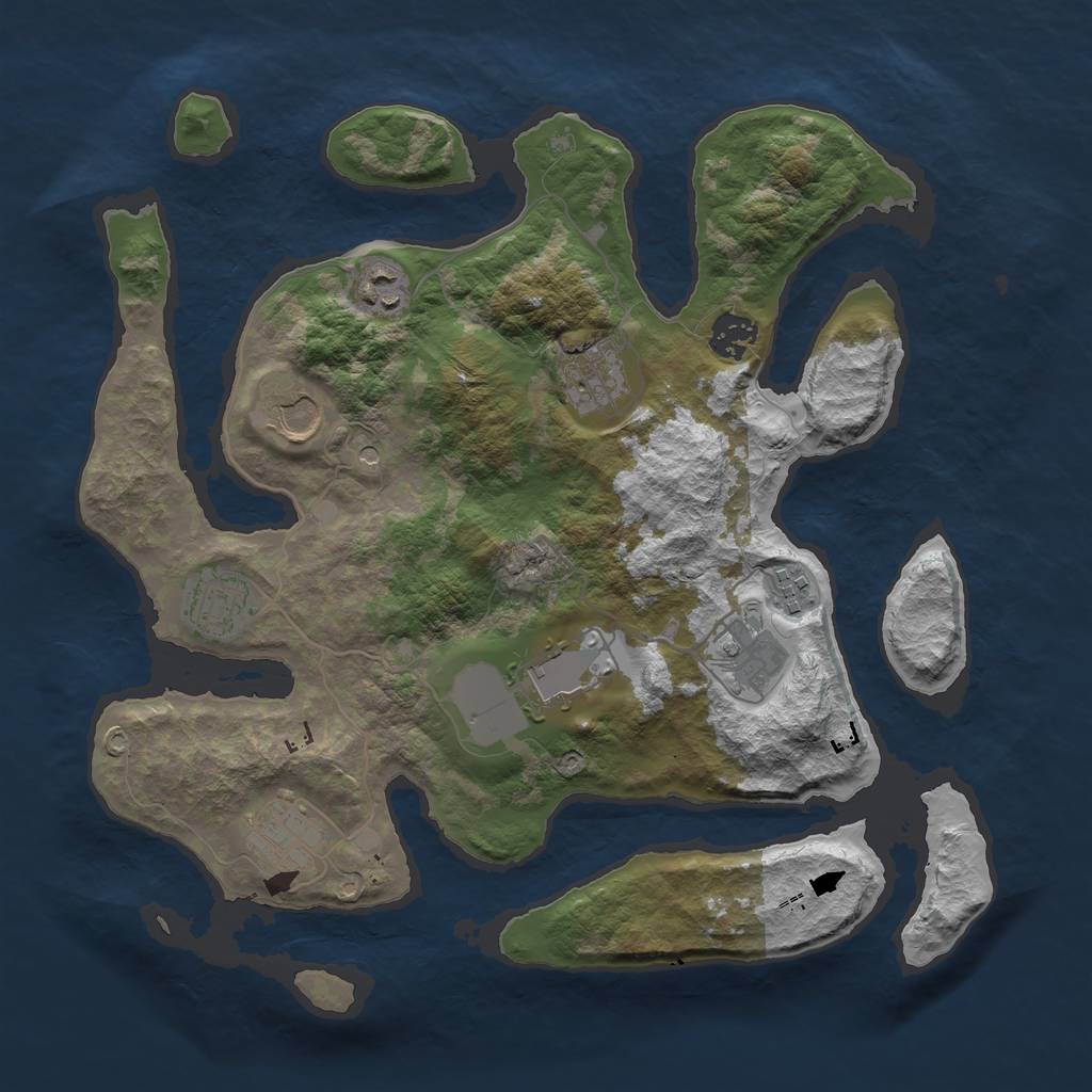 Rust Map: Barren, Size: 3550, Seed: 138947, 12 Monuments