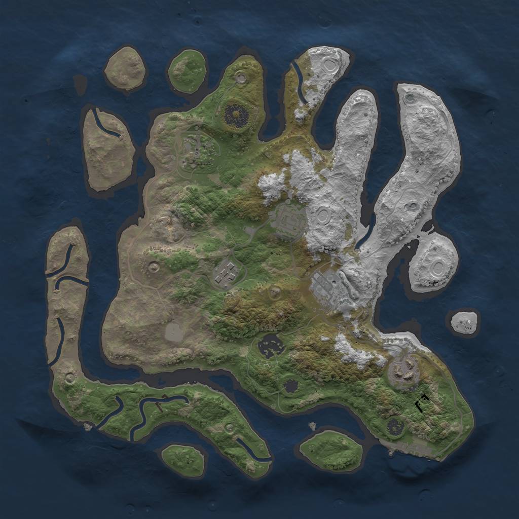 Rust Map: Procedural Map, Size: 3200, Seed: 16793373, 12 Monuments