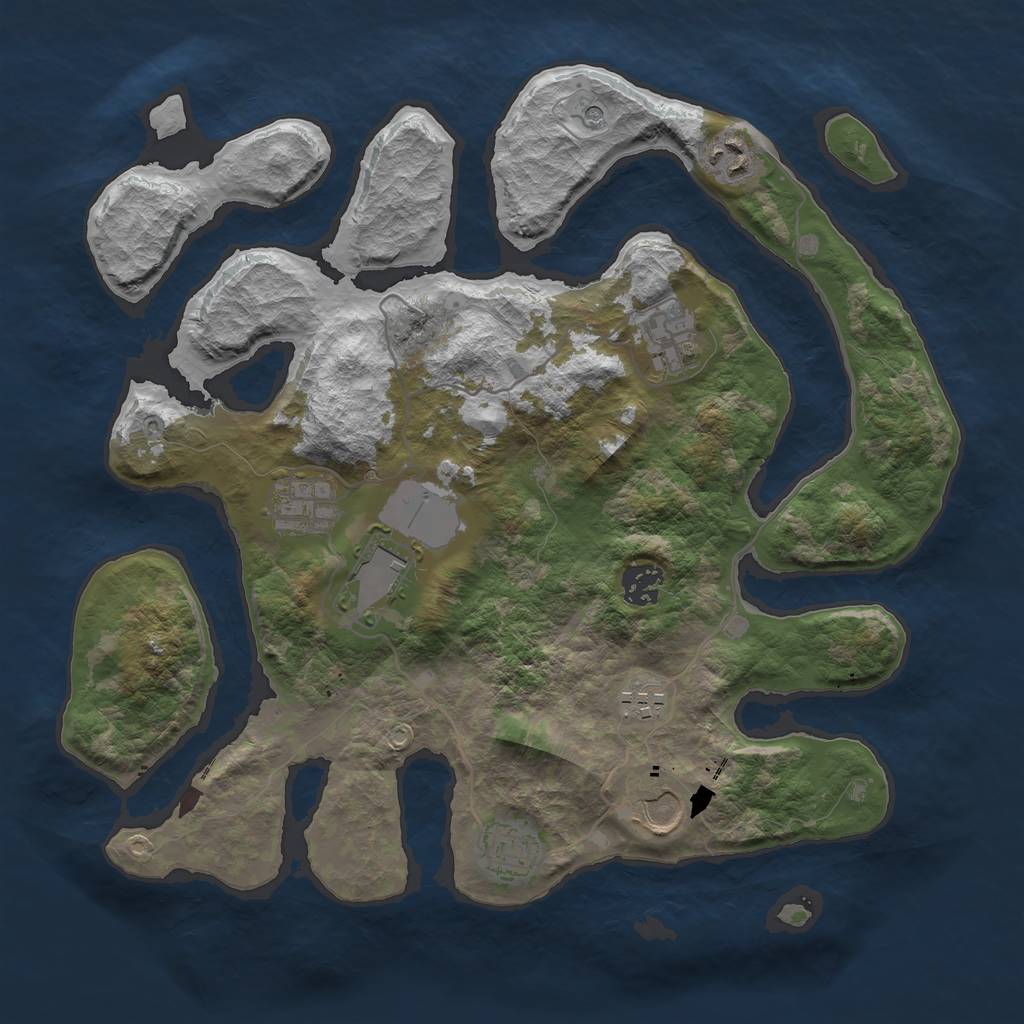 Rust Map: Barren, Size: 3550, Seed: 480298, 11 Monuments