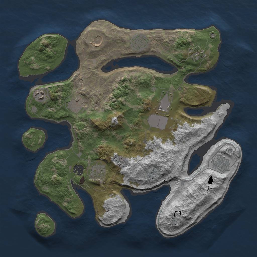 Rust Map: Barren, Size: 3550, Seed: 175253, 13 Monuments