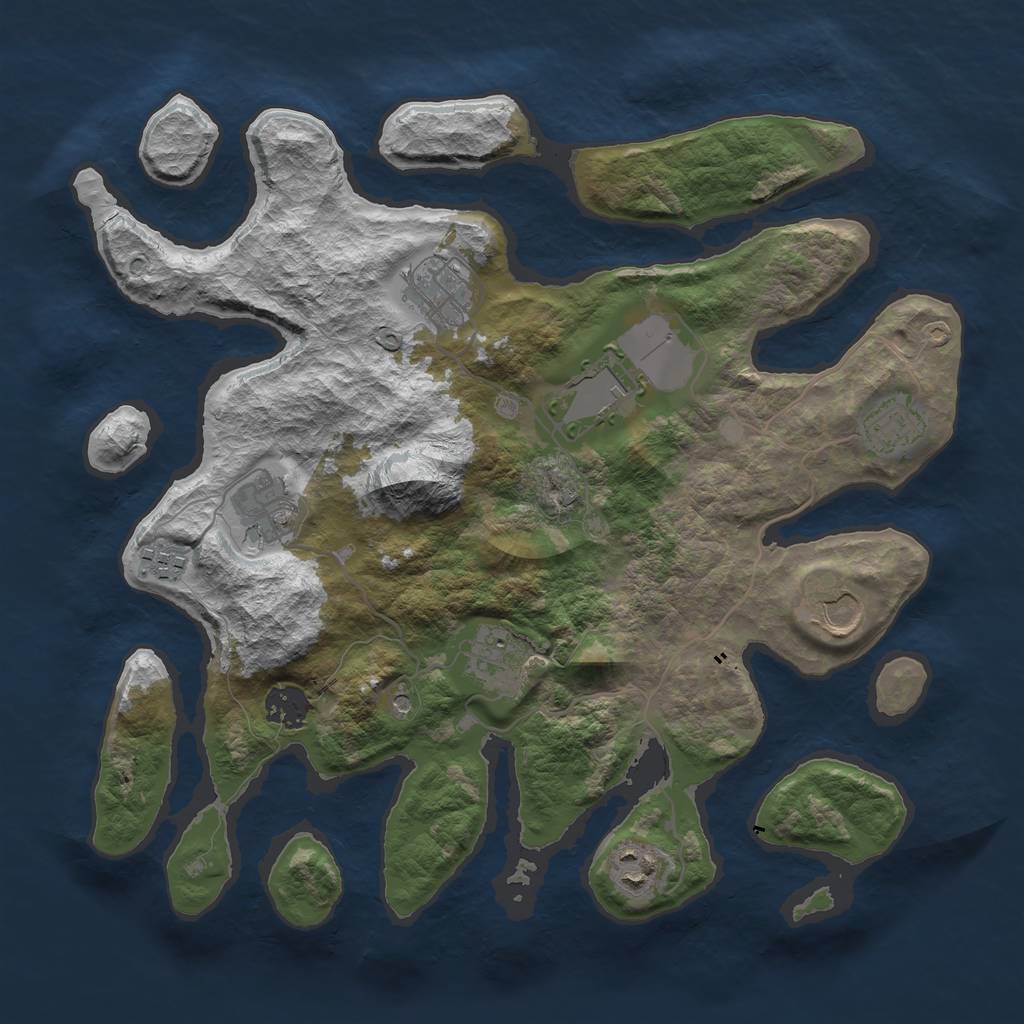 Rust Map: Barren, Size: 3550, Seed: 534894, 12 Monuments